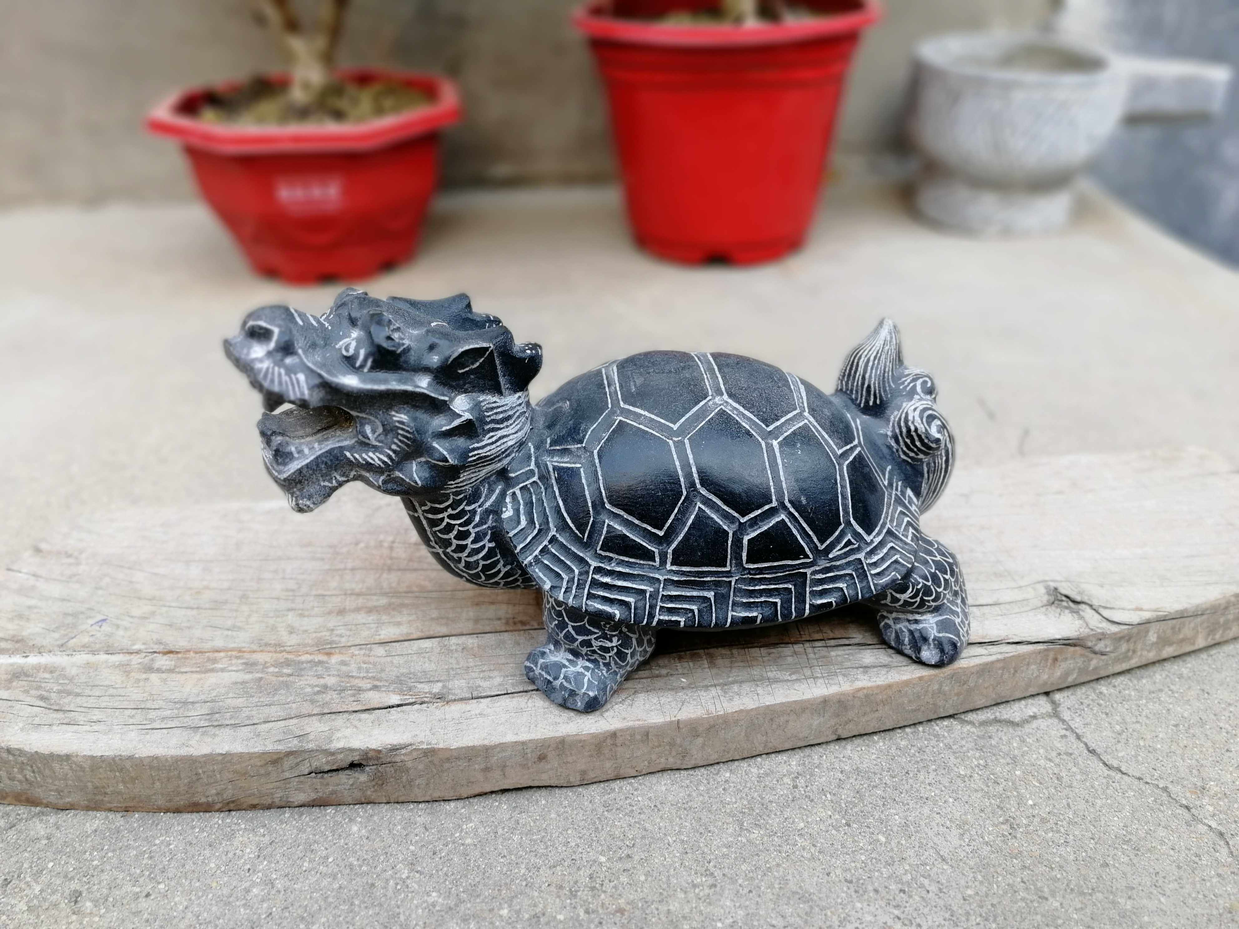 天然青石雕刻龙龟桌面博古架盆景动物龙龟摆件
