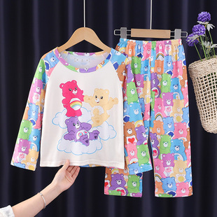 彩虹熊女童睡衣儿童空调夏装春秋2026新款Care Bears小女孩家居服