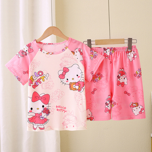 女童睡衣夏款 短袖 儿童宝宝HelloKitty卡通凯蒂猫小女孩家居服夏装