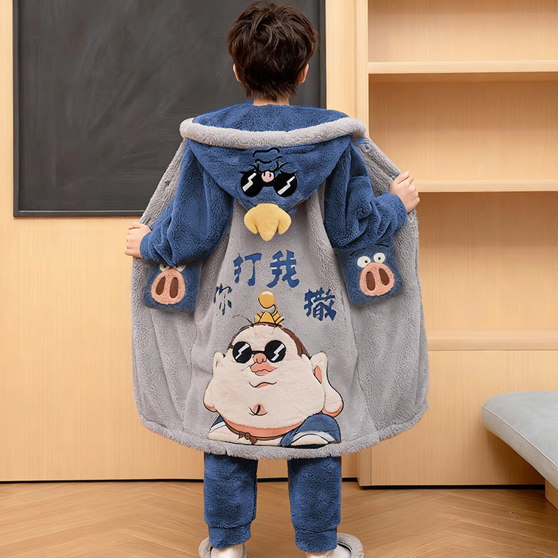 太乙真人儿童睡衣秋冬4小孩子5男童6男孩8岁珊瑚绒睡袍法兰绒浴袍