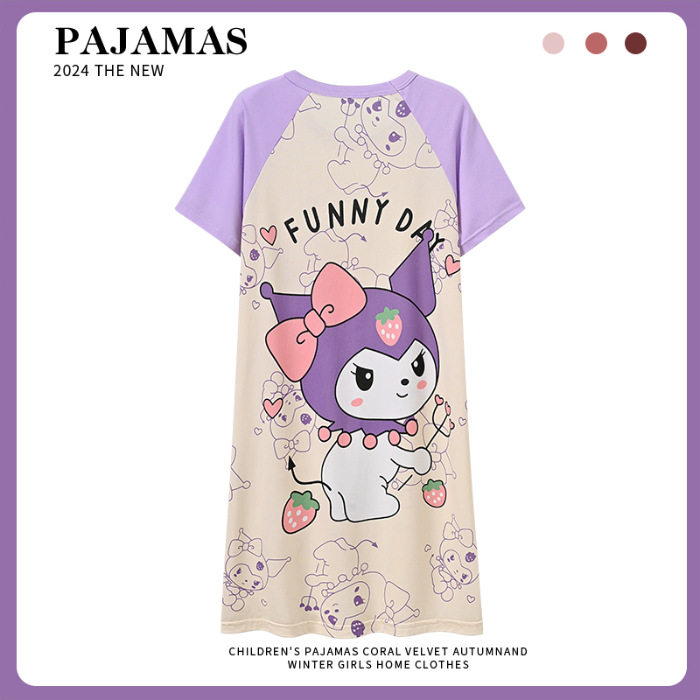 女童儿童睡裙薄夏天3宝宝5公主睡衣7kuromi库洛米9圆领连衣裙十岁