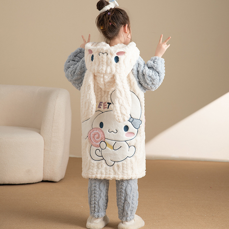 冬季4女童6儿童玉桂狗睡衣8加厚加绒3宝宝5-7-9-11岁法兰绒秋冬装