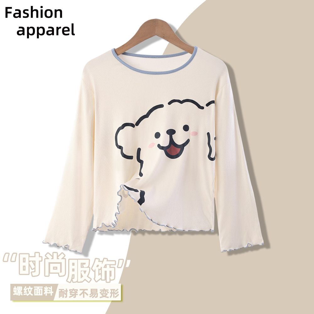 睡衣上衣T恤春秋家居服夏空调服3-4-5-6-7-8-9岁女孩儿童线条小狗