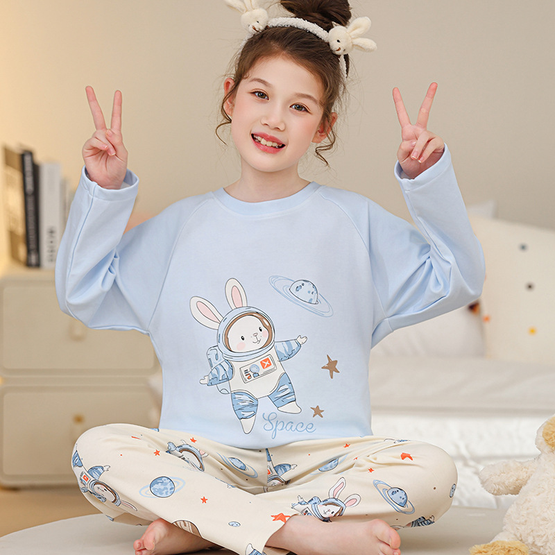女童中大童睡衣睡裤春秋款两件套装三四五六七八九十岁少女风胖童