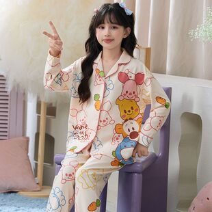 春秋中大童儿童女童睡衣睡裤两件套宝宝小孩子家居服套装小熊维尼