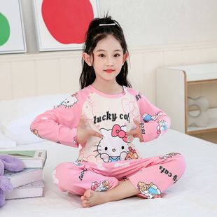hellokitty卡通睡衣女孩3岁4女童6凯蒂猫8春秋薄款两件套长袖长裤