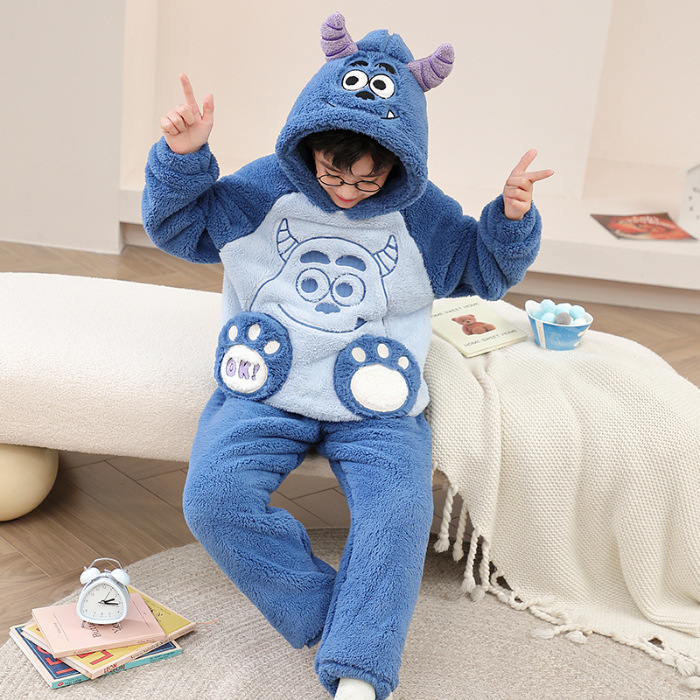 男童睡衣加绒加厚冬4保暖6法兰绒3-5-7-9岁蓝毛怪8怪兽电力公司10