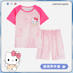 女童短袖 凯蒂猫睡衣夏款 儿童圆领HelloKitty宝宝KT猫小女孩家居服