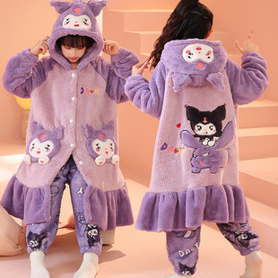 kuromi睡衣库洛米睡袍冬加绒加厚3女孩4提花绒5女童6长毛绒8-12岁