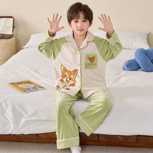 儿童狐尼克开衫睡衣冬季4男孩6男童8海岛绒3-5-7-9岁加厚款保暖款