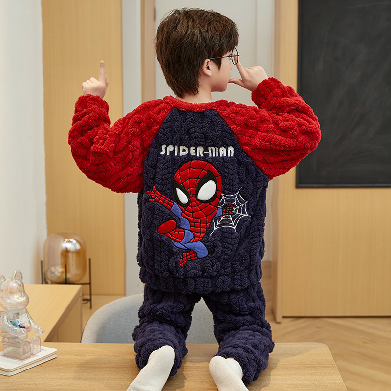 男童睡衣加厚款冬4保暖6法兰绒8珊瑚绒3-5-7-9岁蜘蛛侠10漫威动漫