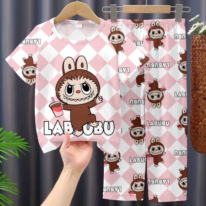 短袖长裤睡衣睡裤中大女童三四五六七八九十岁labubu拉布布春夏装