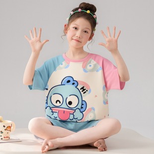 三丽鸥睡衣夏装冰丝薄款仿真丝绸超薄家居服女童女孩子半鱼人汉斯