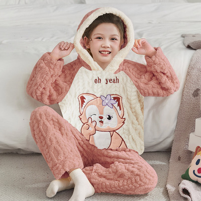 女童睡衣加厚冬加绒家居服3小孩8-9-10岁4珊瑚绒5玲娜贝儿6法兰绒