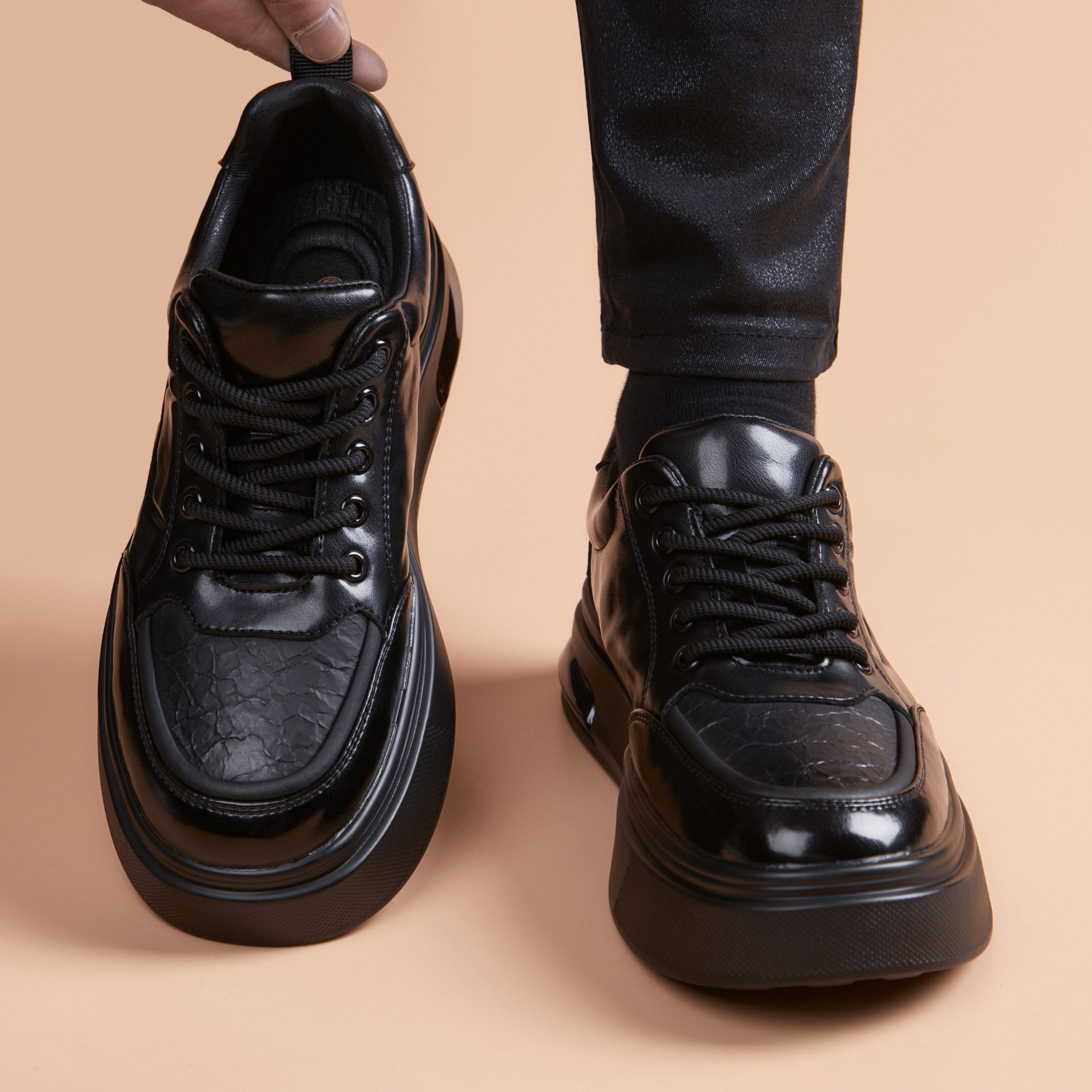 2025新款牛皮时尚潮流百搭爆款休闲厚底增高英伦风潮流男士皮鞋子