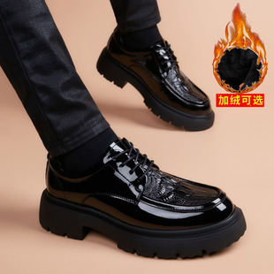 2025新款休闲男皮鞋厚底增高真皮商务正装鳄鱼纹时尚百搭英伦男鞋