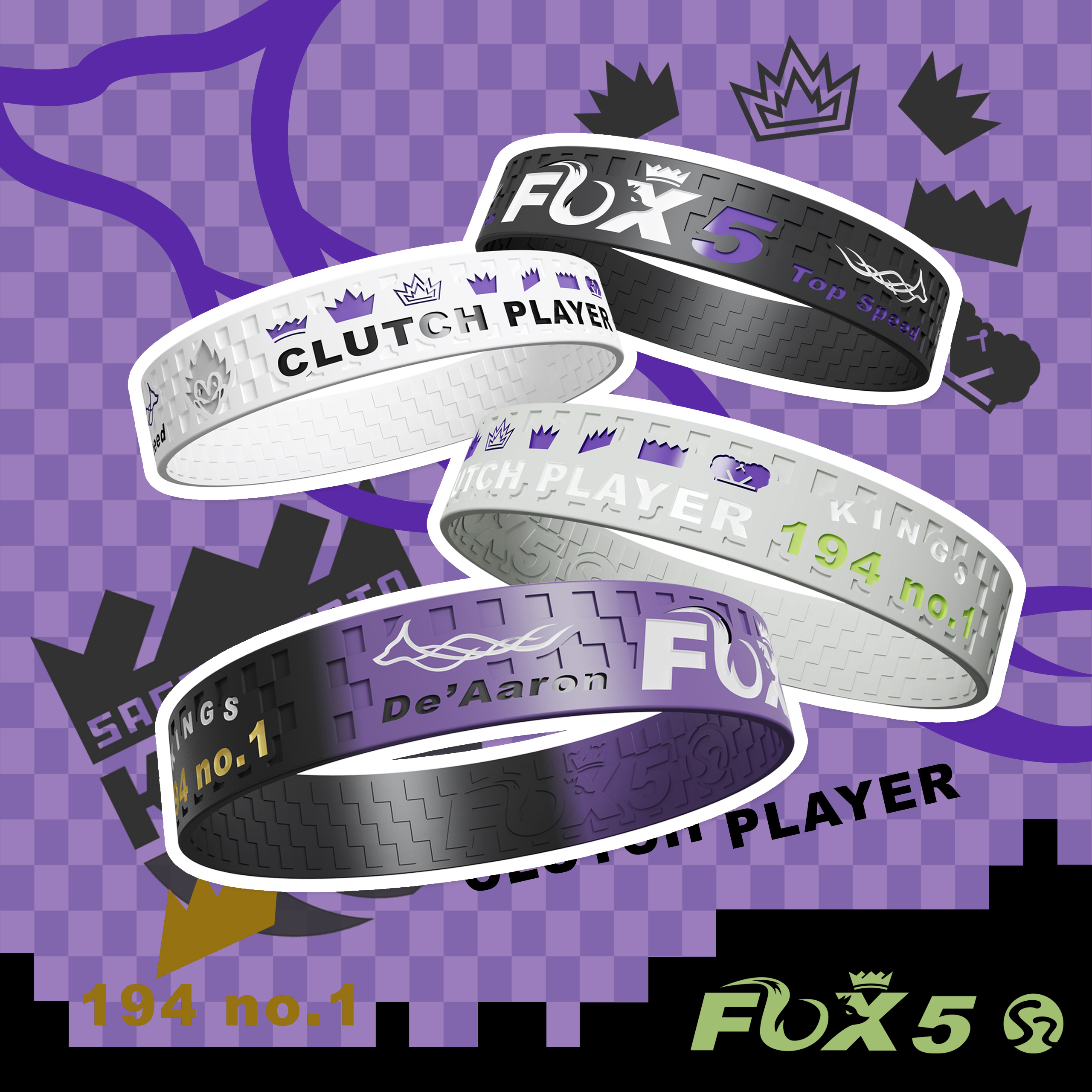 S2原创小狐狸限定 达龙.福克斯sample手环 5号国王队篮球运动周边