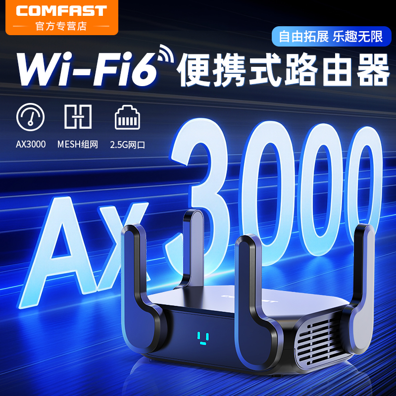 COMFAST迷你无线路由器AX3000便携WiFi6路由器mesh小型信号放大器2.5G网口随行家用酒店旅游出行CF-WR632AX