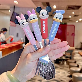 可爱卡通迪士尼304不锈钢勺子儿童吃饭小勺叉套装高颜值家用餐具