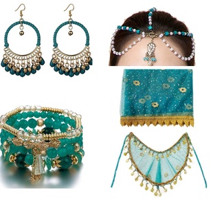 印度舞敦煌异域风情头饰手链饰品新款 耳环假发辫面纱头纱配饰腰封