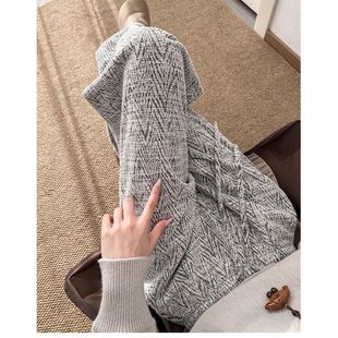 150高腰慵懒松弛感休闲人字纹针织裤 小个子小香风阔腿裤 女秋季