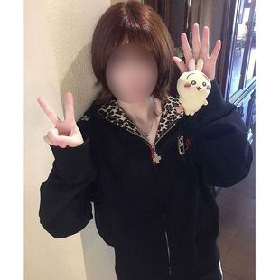 潮流小众外套 新款 美式 复古刺绣恶魔豹纹贴布连帽拉链卫衣2025秋季