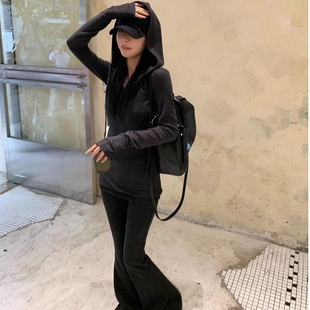 深灰色修身 卫衣休闲微喇针织喇叭裤 运动套装 新款 女秋季 2025新款