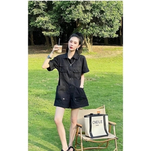 时尚 宽松休闲连体裤 女欧货潮气质减龄短袖 2025夏季 裤 新款 工装 韩版