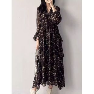 高级感碎花收腰连衣裙小个子复古印花女 气质时尚 2025春秋新款 法式