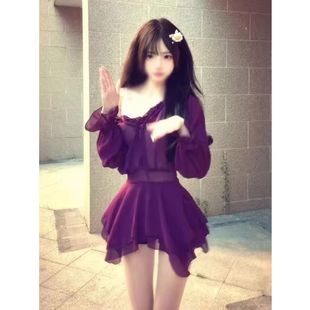 御姐独特绝美斜肩紫色掐腰短裙法式 温柔风超好看连衣裙2025年秋季