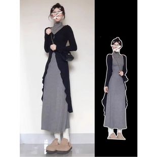 高级感收腰包臀长裙套装 针织内搭连衣裙子女秋冬季 新中式 2025新款