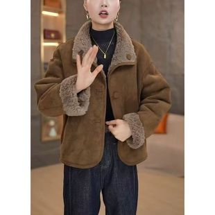 保暖外套 时尚 2025年秋冬新款 双面穿羊羔毛皮毛一体外套女短款