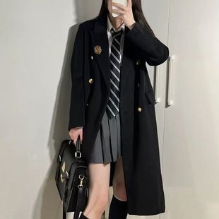 呢子套装 黑色大衣外套女秋冬高级感小个子学院风气质中长款 jk西装