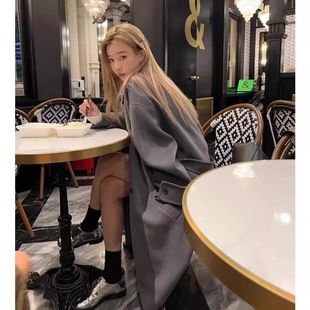 呢子大衣女长款 韩系小个子高级感赫本风英伦风 灰色毛呢外套秋冬季