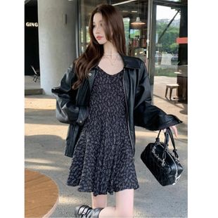 碎花连衣裙女秋冬装 2025冬季 长袖 法式 气质收腰显瘦a字短裙子 新款