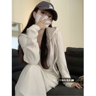 长裙配大衣内搭打底连衣裙 连帽卫衣裙女秋冬2025新款 法式 气质长袖