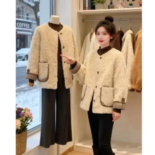 韩系小香风羊羔毛外套女2025冬季 加绒加厚保暖宽松棉服上衣潮 新款