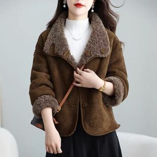 保暖外套 时尚 2025秋冬新款 双面穿羊羔毛皮毛一体外套女短款