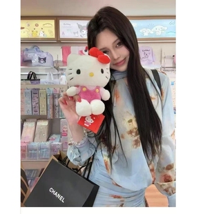 夏季 裙短裙新款 衬衫 纯欲风浅蓝飘带印花连衣裙女设计小众v领长袖