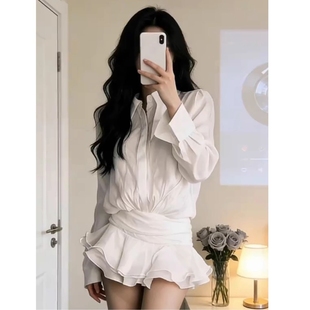 掐腰蓬蓬短裙 2026早春新款 小众温柔风气质白色超仙衬衫 连衣裙女装