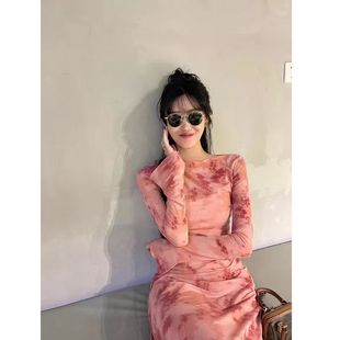 港风复古网纱印花连衣裙内搭吊带裙两件套装 新款 时尚