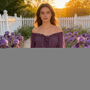 女 雪纺衬衫 夏季 收腰显瘦气质衬衣设计感露肩小上衣一字领紫色长袖