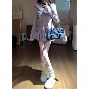 初恋纯欲甜美皮绝美针织连衣裙女春秋独特漂亮辣妹收腰小众裙子