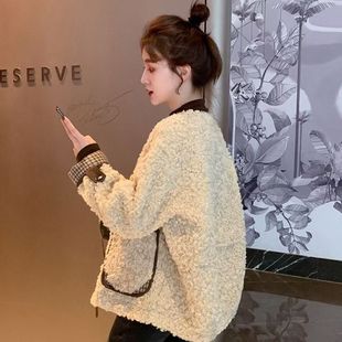 加绒加厚小香风外套 宽松短款 学院风休闲羊羔冬2025年新款 韩版