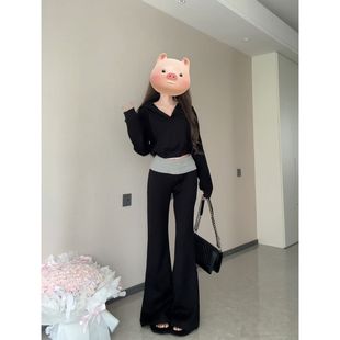 慵懒风短款 套装 拉链开衫 微喇裤 上衣服 卫衣外套女休闲时尚 早秋新款