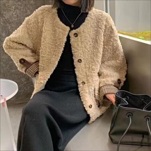 加绒加厚小香风外套 宽松短款 学院风休闲羊羔冬2025年新款 韩版