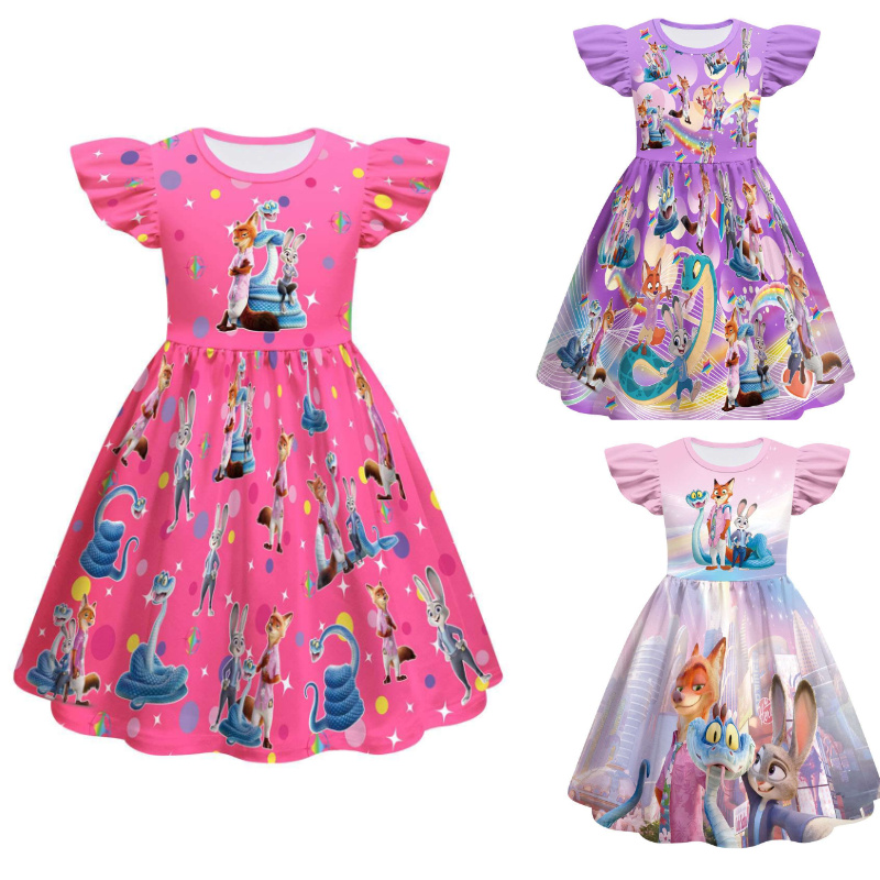 疯狂动物城2Zootopia儿童连衣裙女童夏季飞飞袖裙子女宝宝公主裙