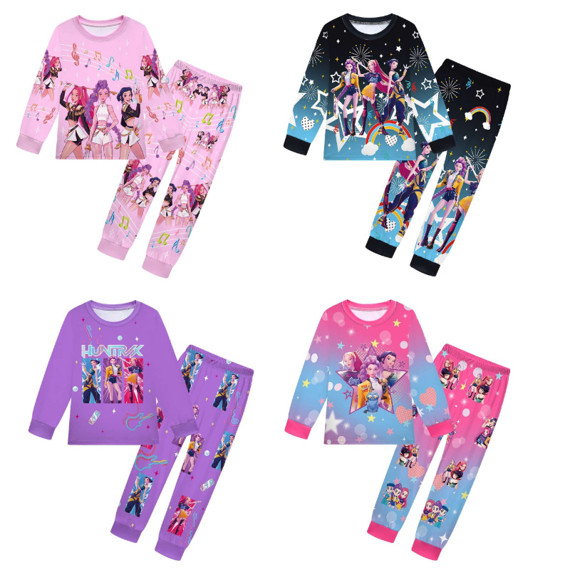 儿童K-POP猎魔女团睡衣家居服套装女童春秋长袖t恤长裤套装