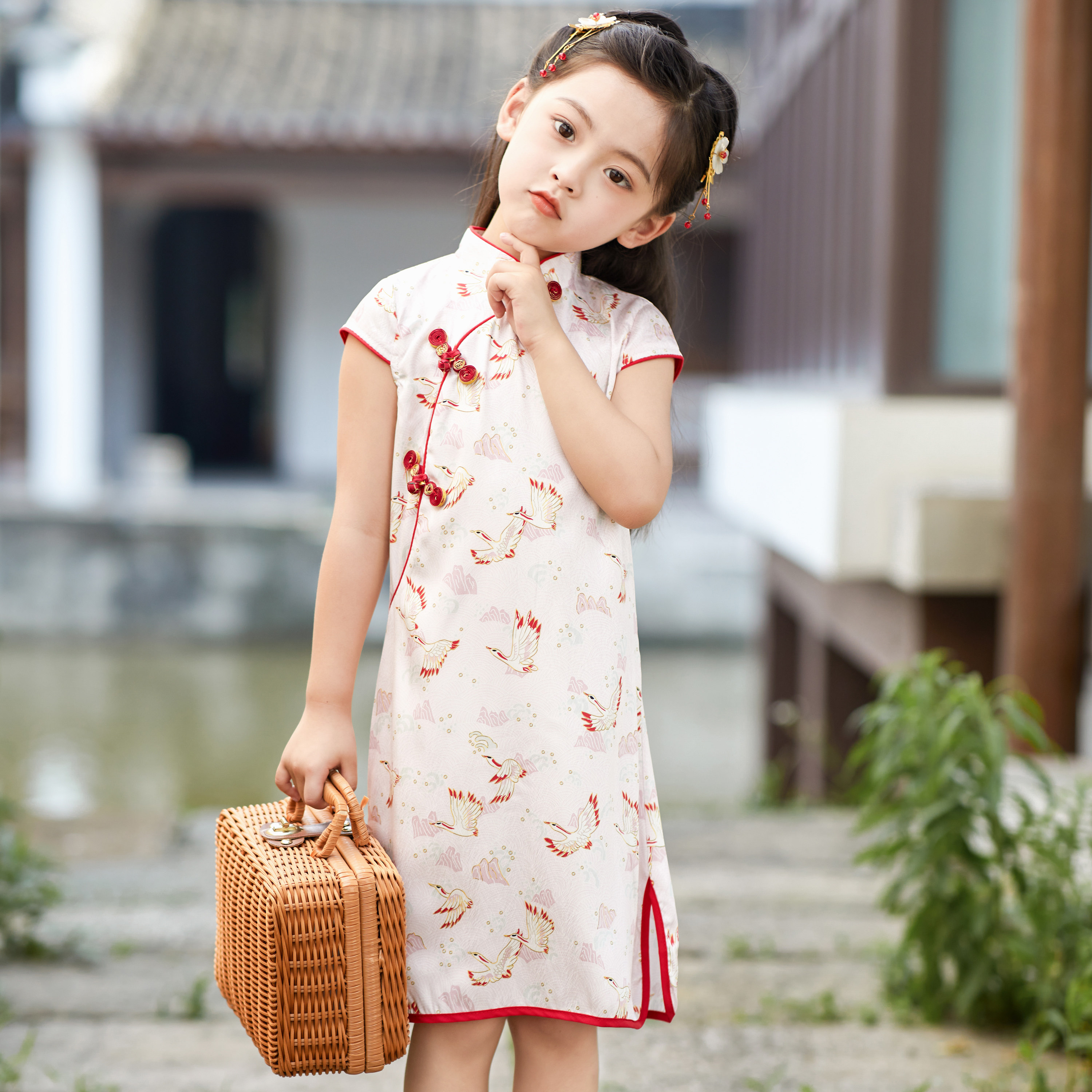 儿童夏季小清新中国风连衣裙宝宝旗袍女童改良汉服丝绸旗袍民族风