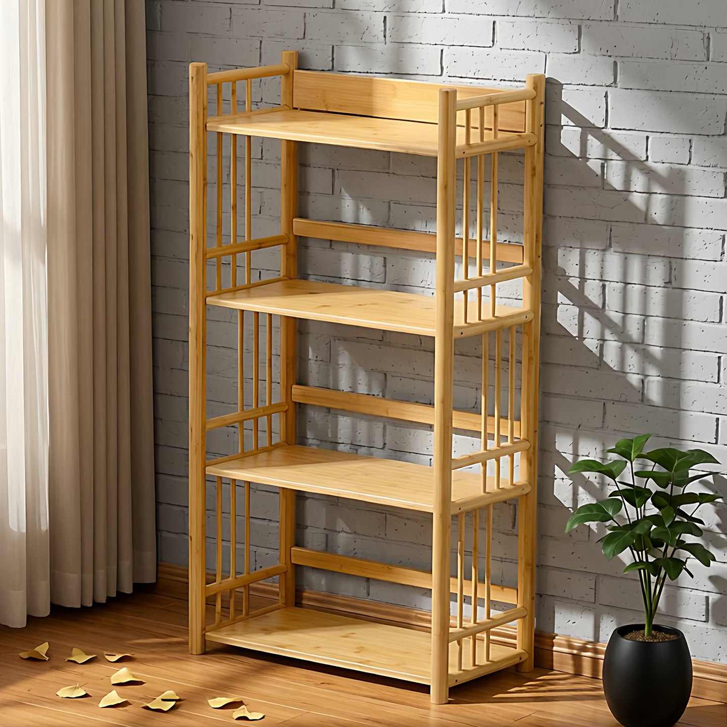 纯楠竹书架简易落地多层收纳置物架家用客厅储物架子实木书柜办公